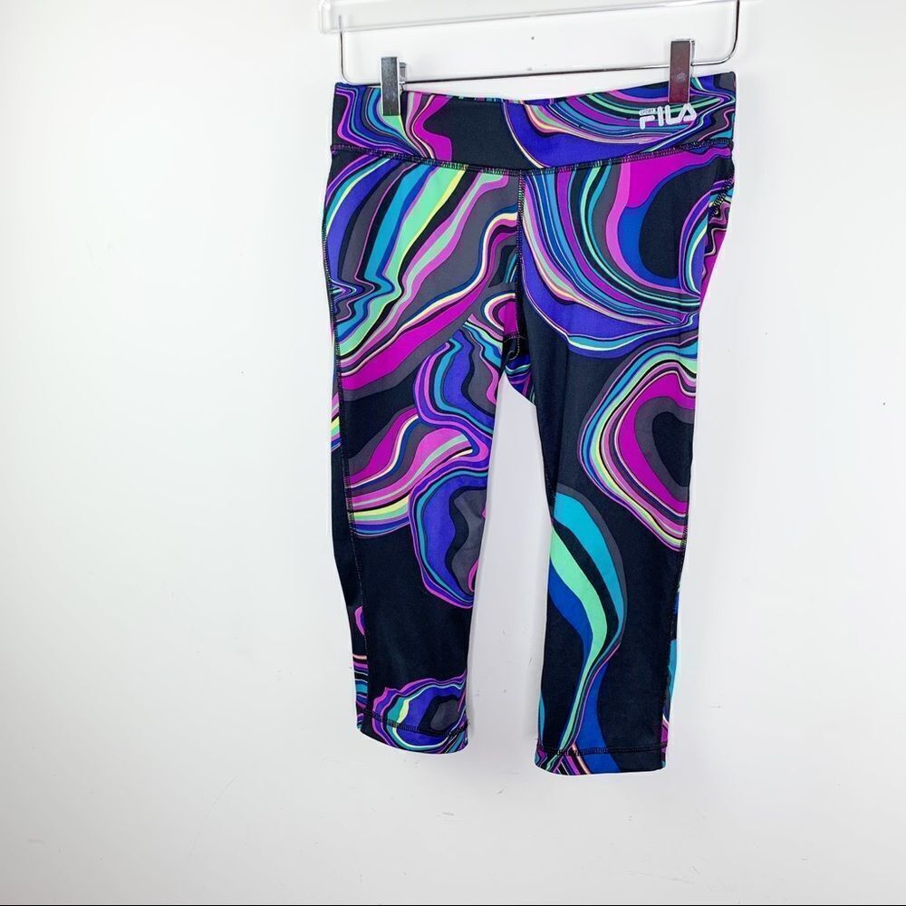 Black Rainbow Paint Spill Cropped Leggings FILA